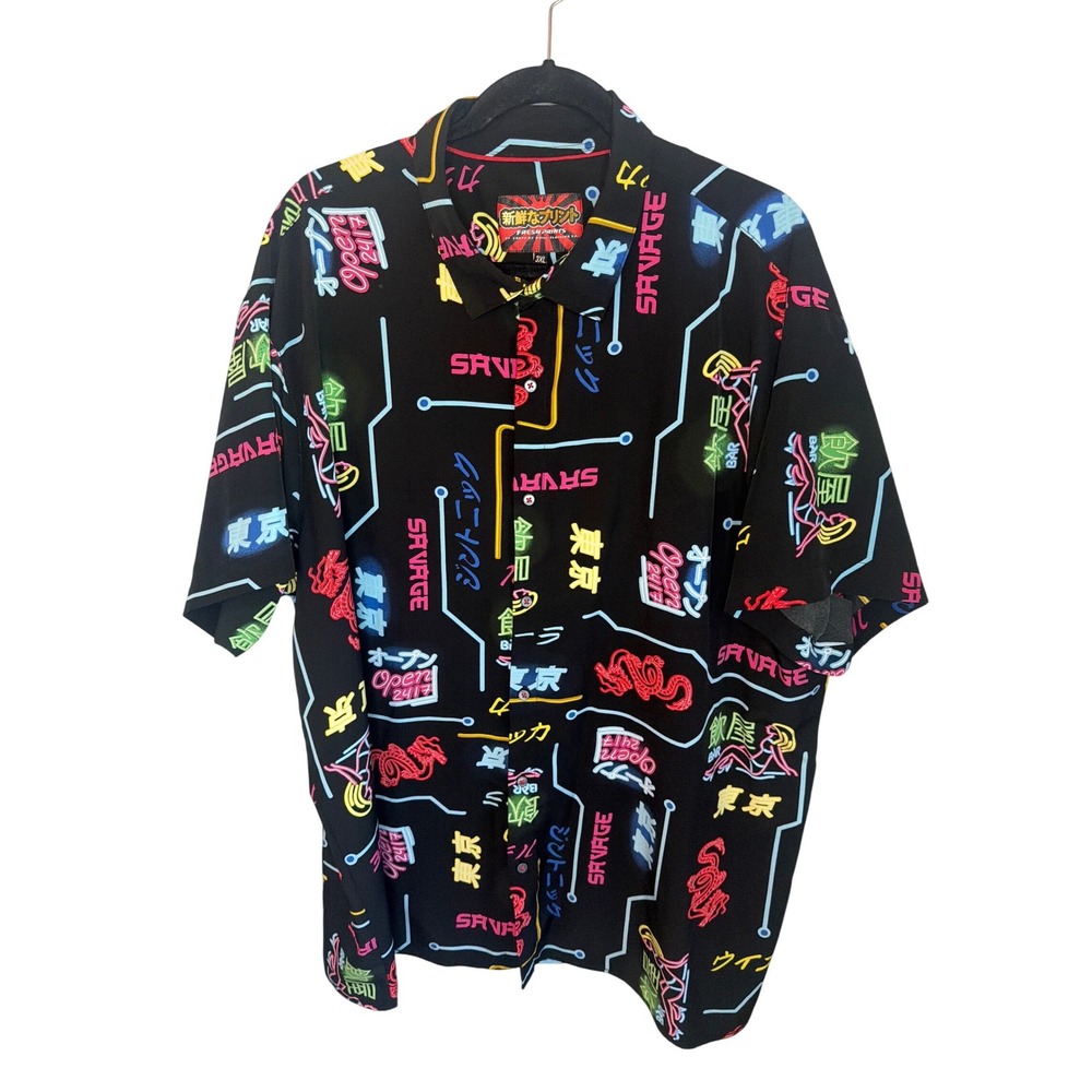 Drill Clothing Co Fresh Prints of Tokyo Neon Sign Button Down Shirt Mens 3XL
